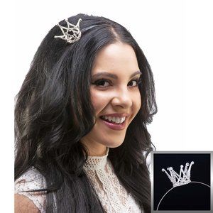 Crystal Mini Crown Headband Womens or Girls Silver Tone Headpiece OS NNT